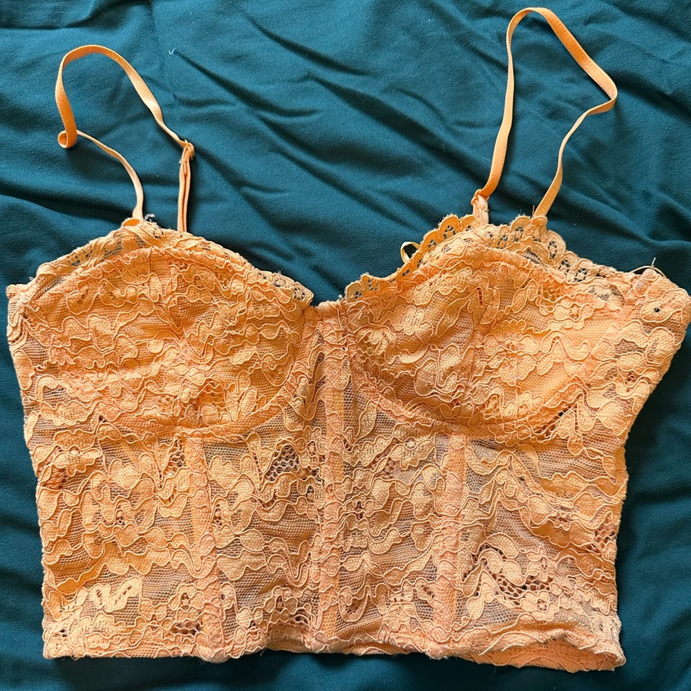 Zara Cropped Lace Tank Top; Bright orange; Size medium